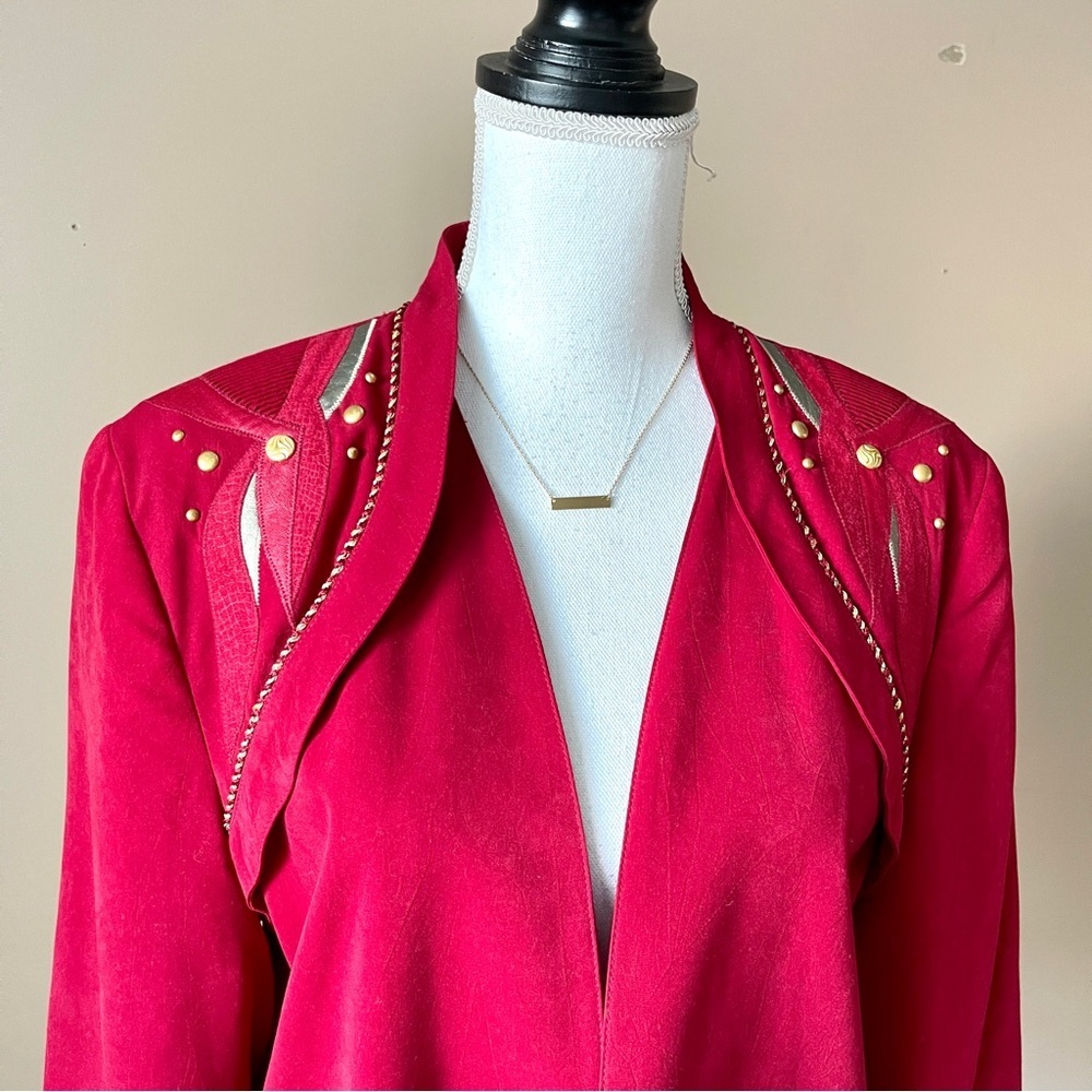 CITY GIRL SPORT | Vintage Red Studded Open Blazer Sz 8 - Picture 3 of 7